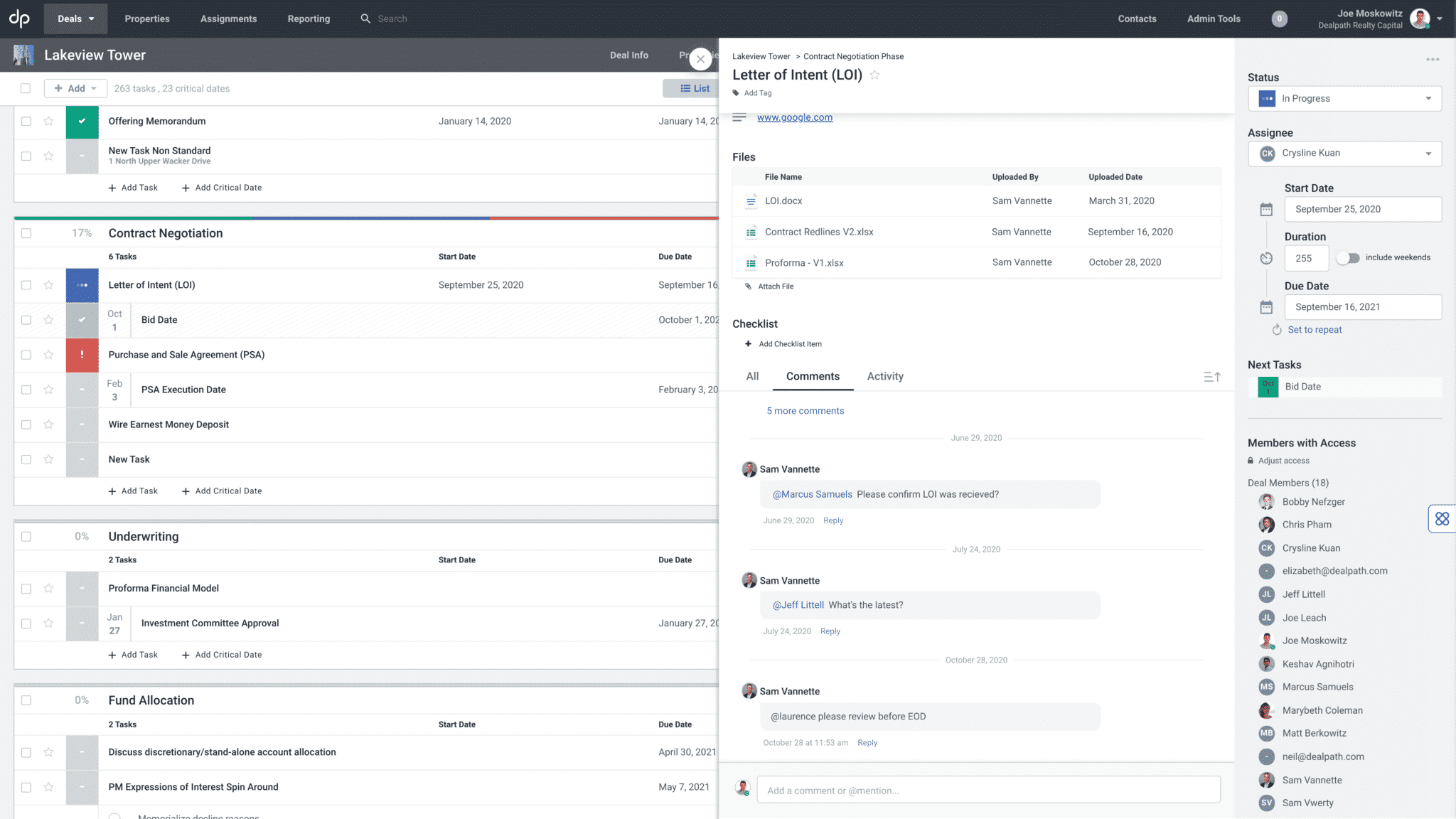 Monitor completed, upcoming and overdue tasks for every deal in real time