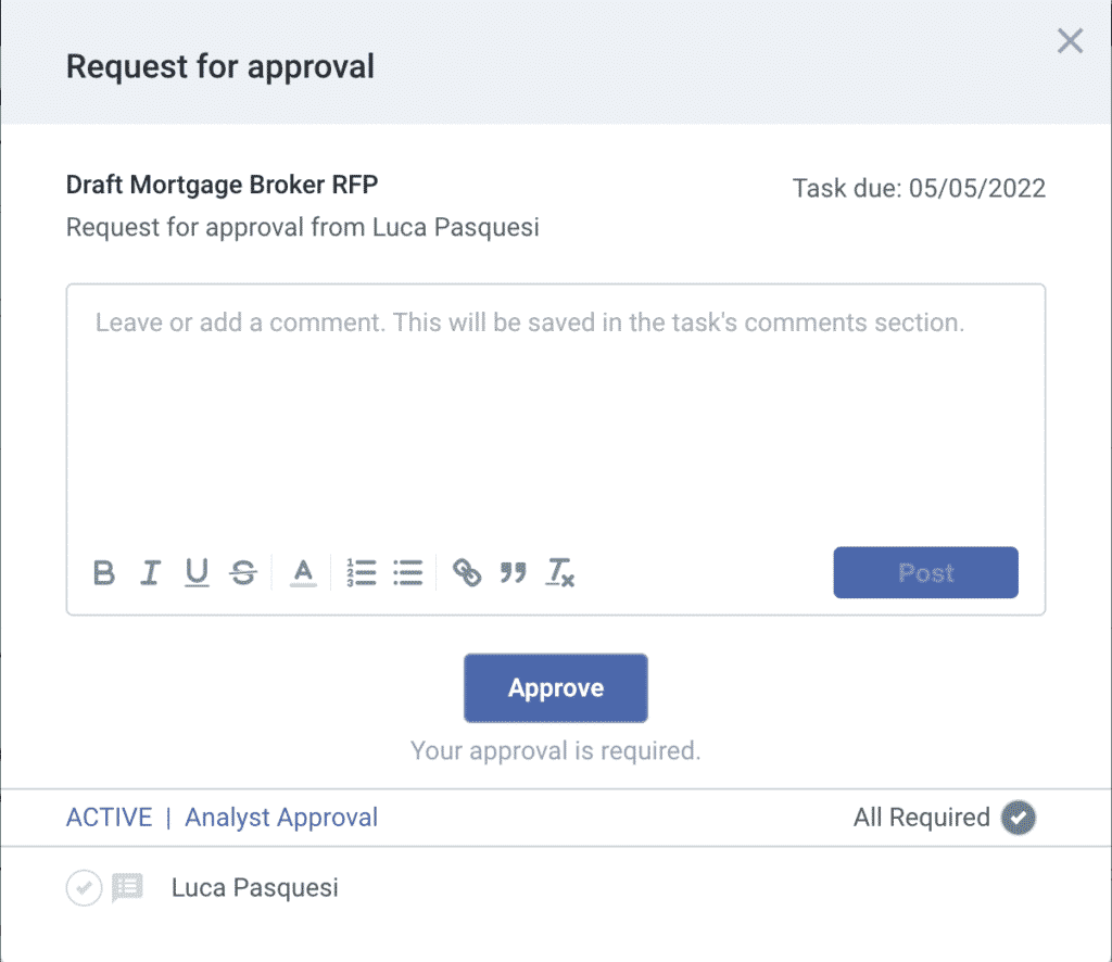 task approvals request for approval